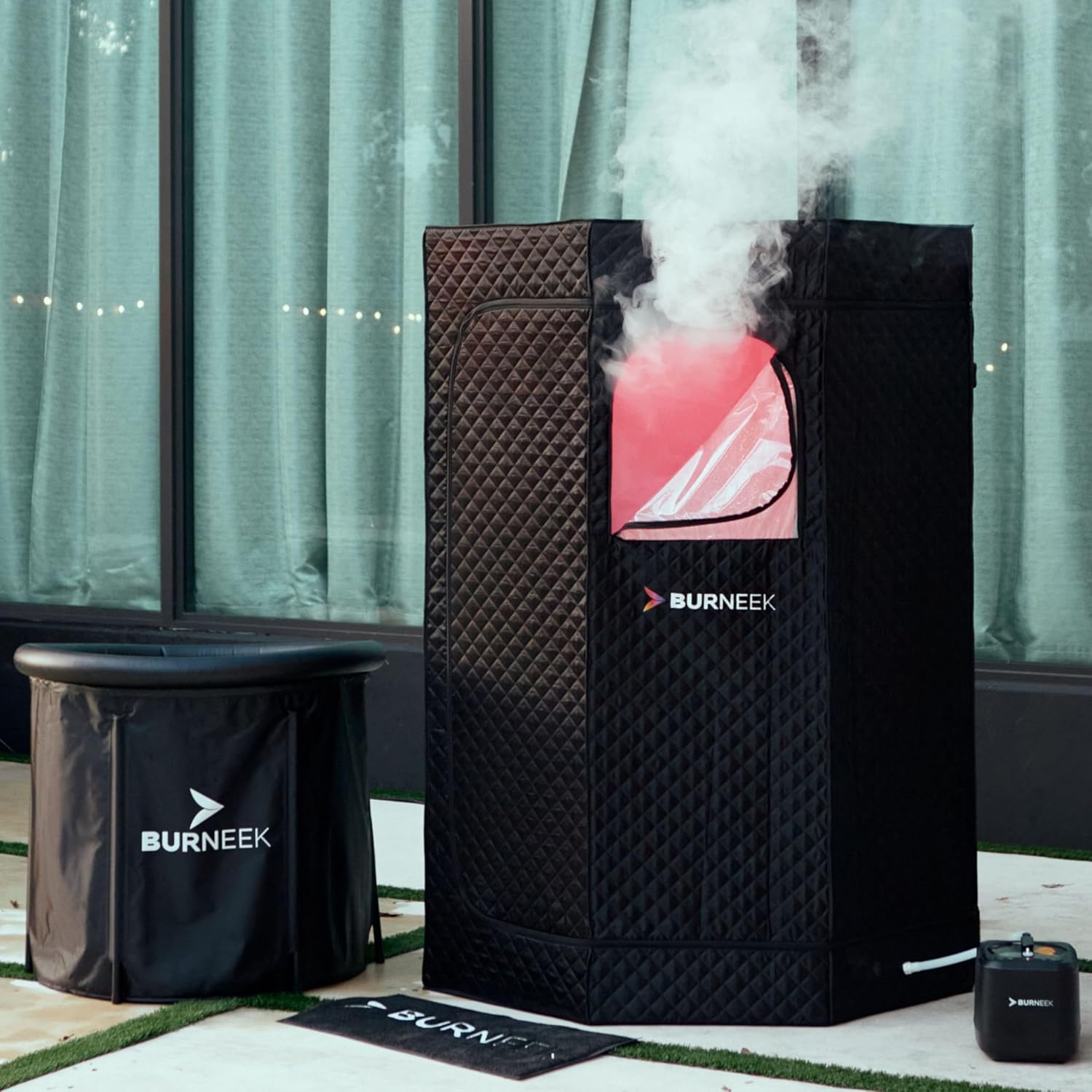 Burneek® Halo Sauna - Heats to 150°F - 1500W Steam Unit, Insulated Cover, Portable Chair, Floor Mat, Remote Control, & Carry Bag - Home Spa for Recovery - 1-Year Warranty (Halo Sauna Red Light)