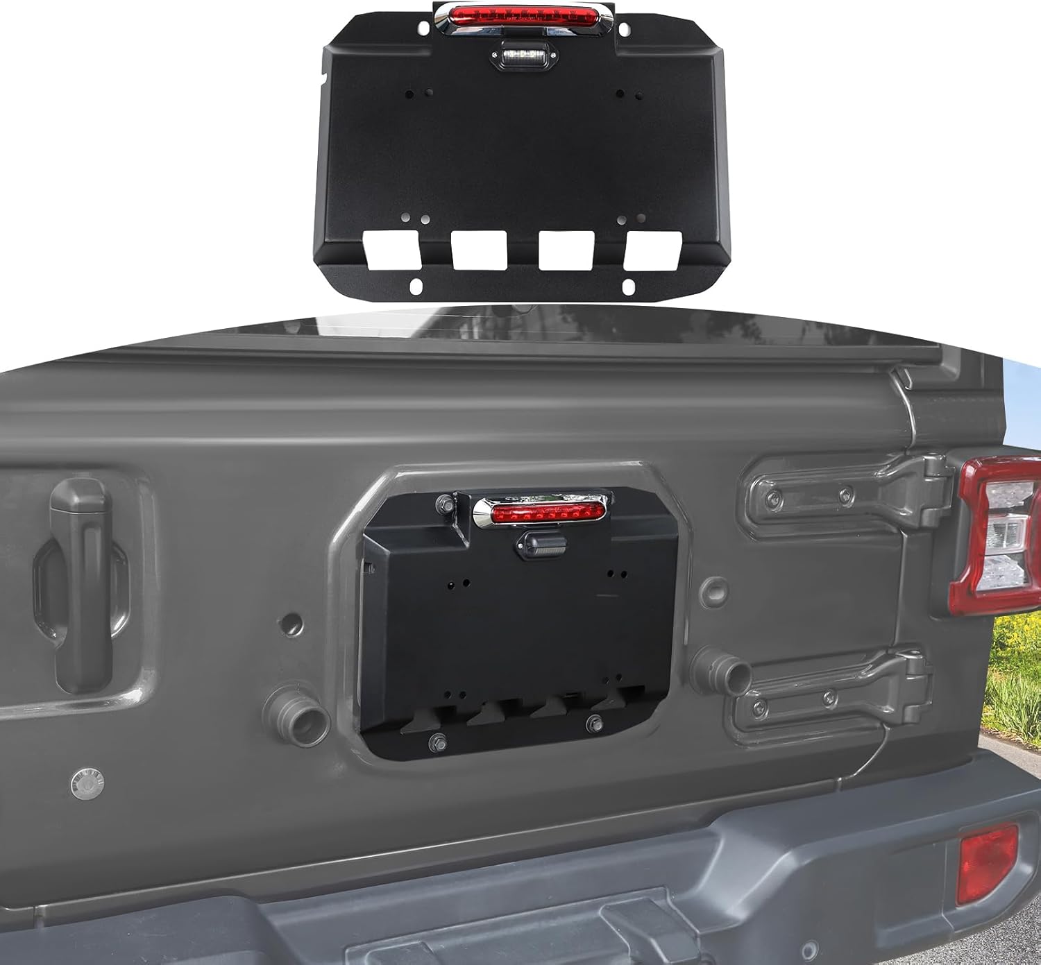 for Wrangler Tailgate Vent Cover License Plate Bracket with Light for Jeep Wrangler JK JKU 2007-2017 Wrangler JL JLU 2018 up Black Spare Tire Delete Accessories