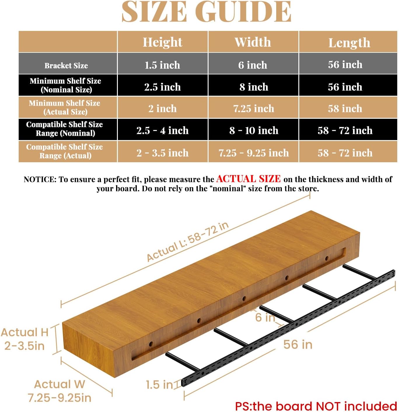 1 Pack Large Shelf Brackets Long Floating Shelf Bracket Invisible Floating Shelf Hardware Heavy Duty Floating Mantel Brackets(56