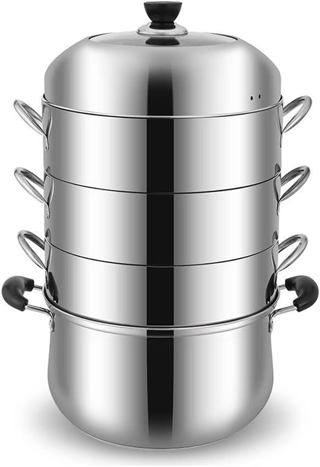 Stainless Steel Steamer, Four-Layer Catering Commercial 304 Stainless Steel Steamer, Suitable for Gas Stove/Induction Cooker (30cm)