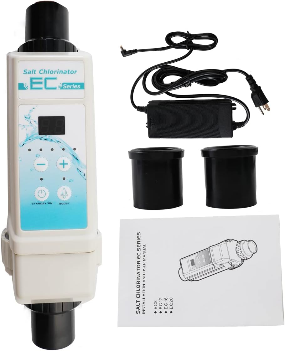 EC12 Clear Saltwater Pool Chlorine Generator, Automatic Salt Water Chlorination System for Swimming Pools up to 25000 Gallon, Saltwater Chlorine Generation Machine for Spas and Hot Tubs