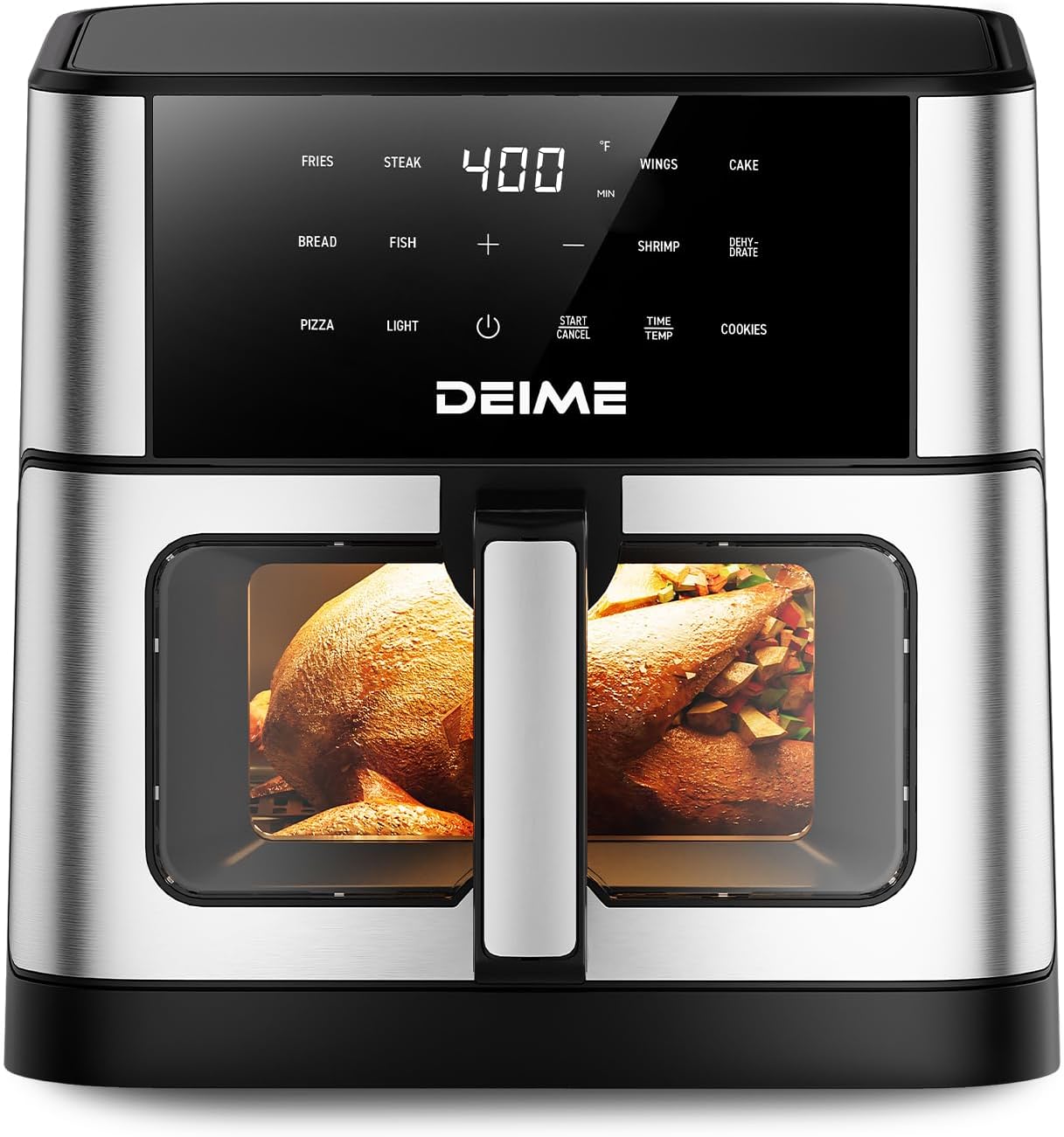 DEIME Air Fryer 10.2 QT Oilless 1700W Large Capacity Oven Air Fryers Healthy Cooker with 10 Preset, Large AirFryer for Families Visual Cooking Window, Non-Stick Basket, Included Recipe