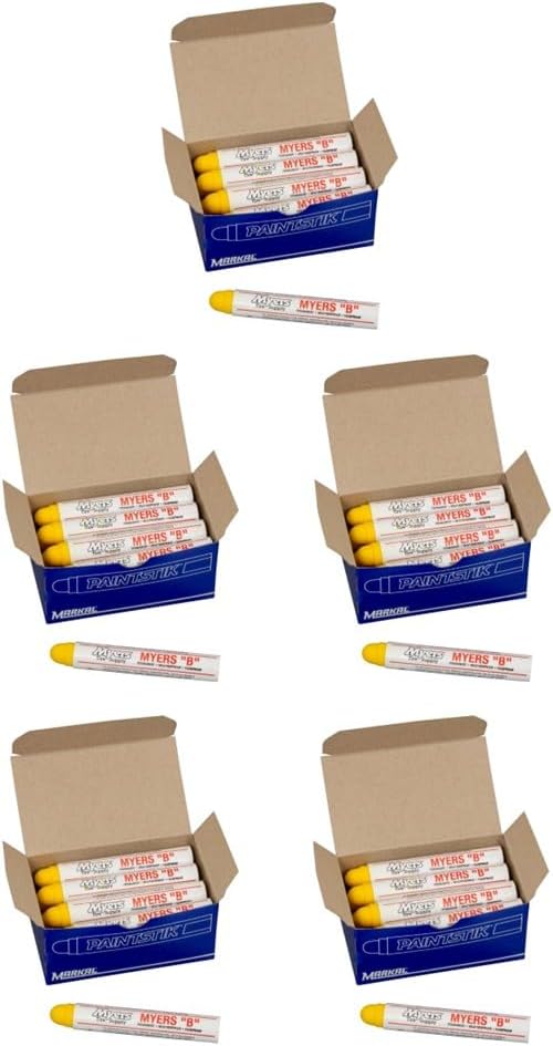 Myers B Paintstik Multi-Purpose Permanent Solid Paint Marker for Oily, ICY, Wet, Dry, Hot or Cold Surfaces, Yellow, Qty 5 Boxes of 12
