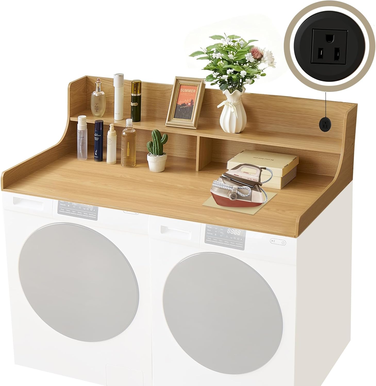 2-Tier Washer and Dryer Countertop with Power Outlet,54