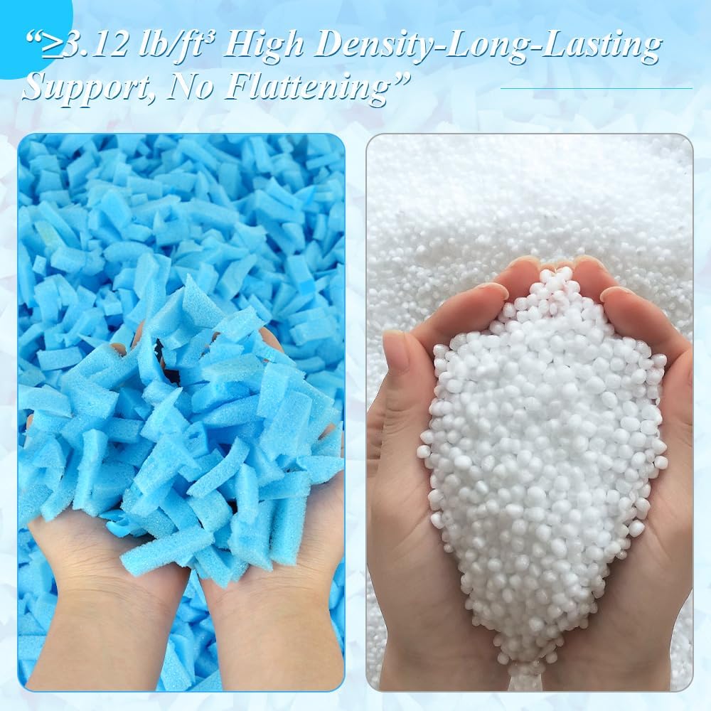 Bean Bag Filler - 20lbs Shredded Memory Foam Filling, High Density ≥3.12 lb/ft³, Blue Pillow Stuffing for Bean Bag Chair, Couch Cushion, Dog Bed, Stuffed Animals, DIY, Non-Toxic & Hypoallergenic