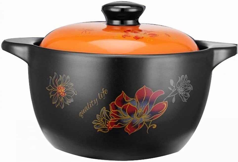 Small Ceramic Stove Casserole with Lid, Non-Stick Clay Multi-Function Cooking Pot, 2.75L, Ideal for Stews, Soups, and Bibimbap, Orange