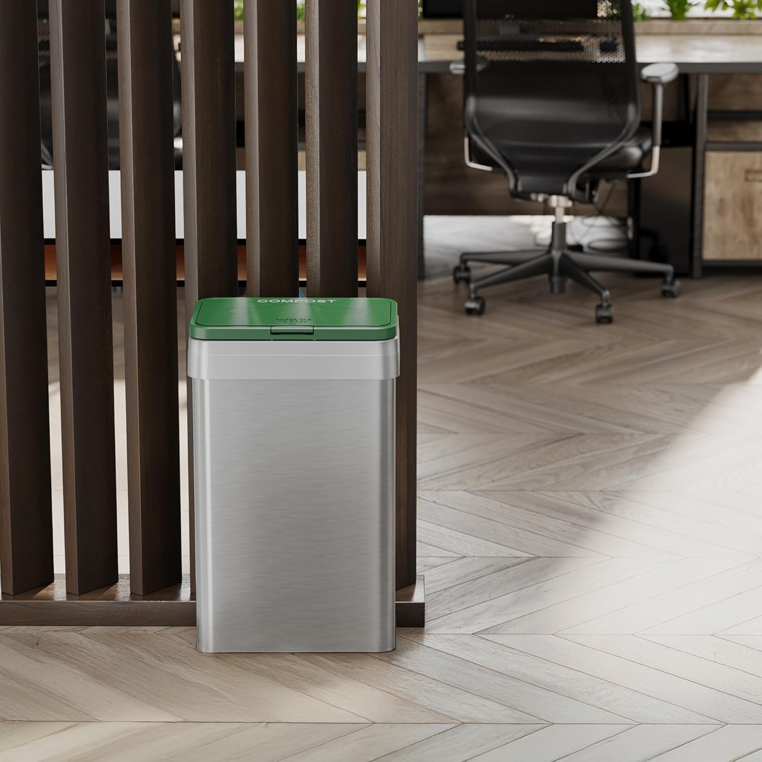 18 Gallon Open Top Commercial Compost Bin with Dual AbsorbX Odor Filters, 68 Liter Rectangular Stainless Steel Trashcan for Restaurant, Restroom, Kitchen, Store, Office, Breakroom, Business, Home