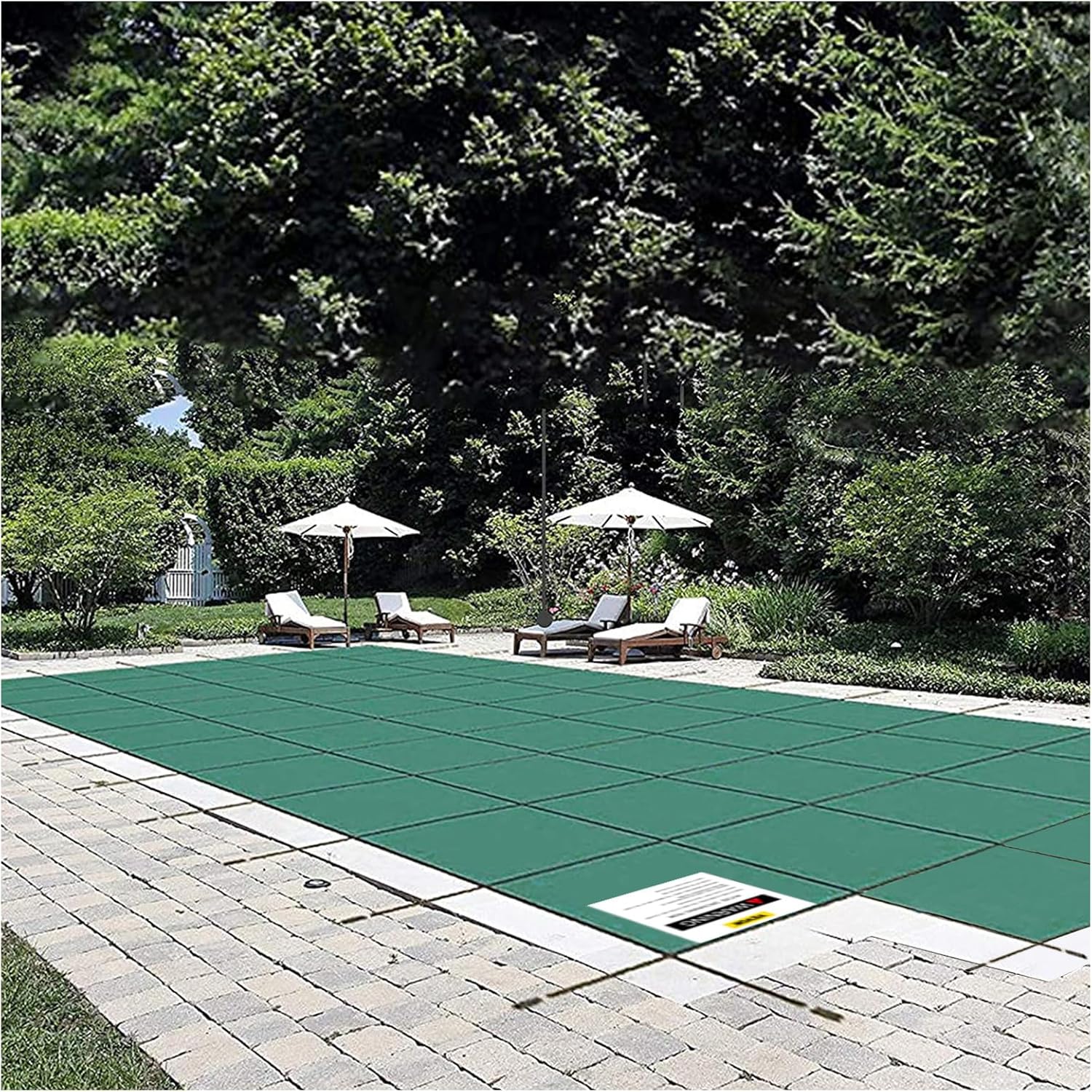 VEVOR Inground Pool Safety Cover 18' x 36' Rectangle with 4x8ft Center End Step, Safety Pool Covers Green Mesh, Triple Stitched, MAX Strength Winter Safety Cover for Children & Pets
