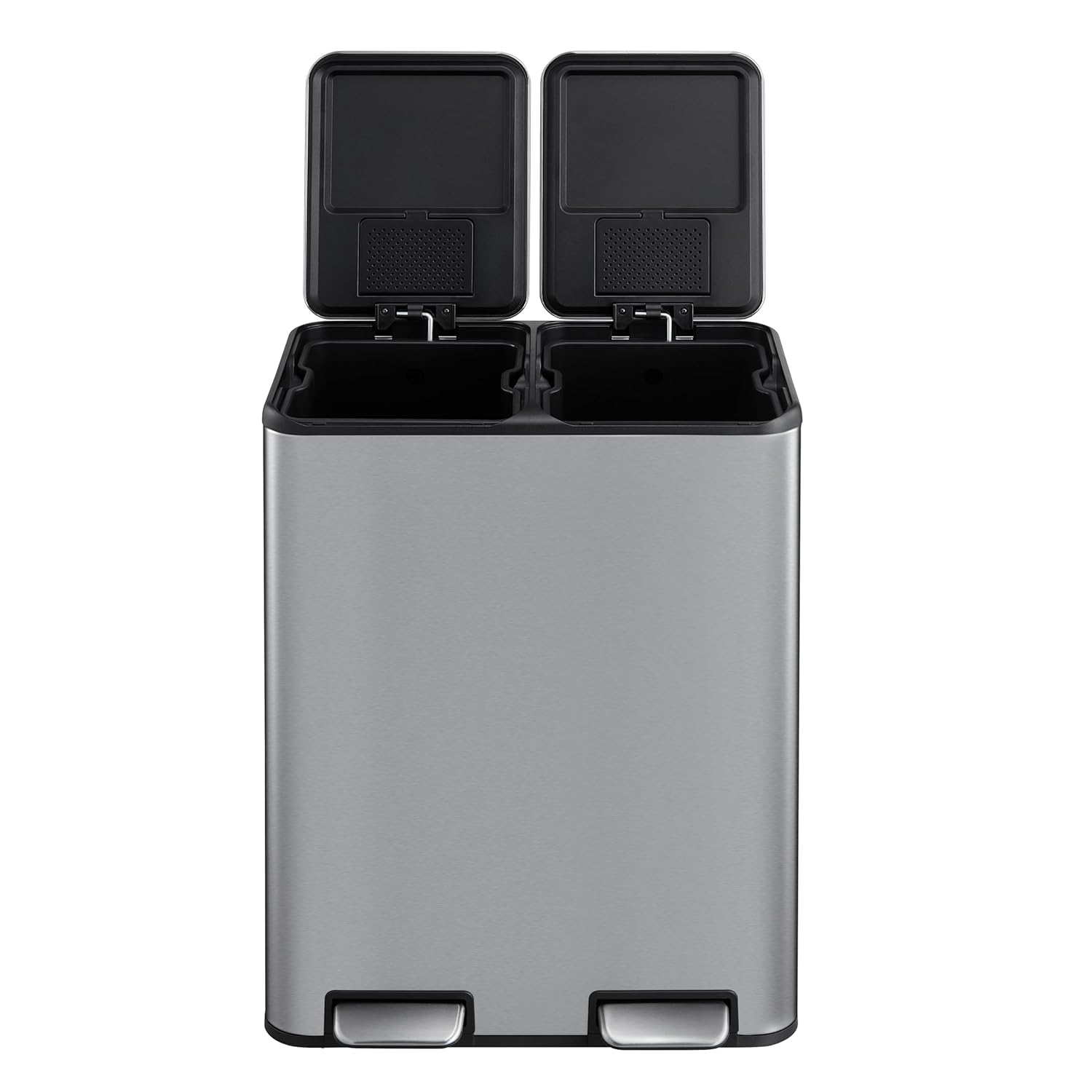 16 gal/60 L Kitchen Trash Can, Stainless Steel Dual Garbage Can with Soft-Close Lid, Large Rectangle Step Recycling Bin with Removable Inner Wastebasket for Home Office