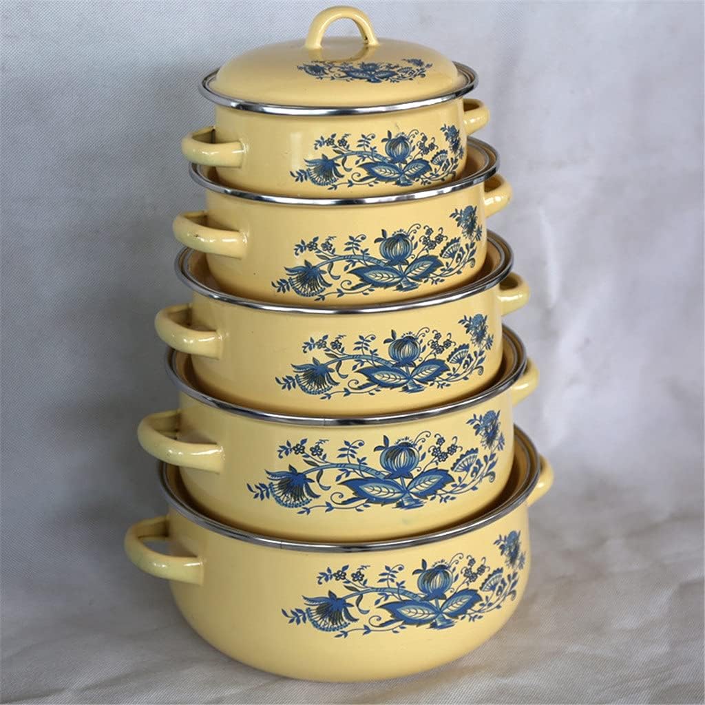 Household Enamel Double-ear Saucepan Soup Pot Milk Kitchen Utensils Seasoning Stew 5-piece Set Universal Pots