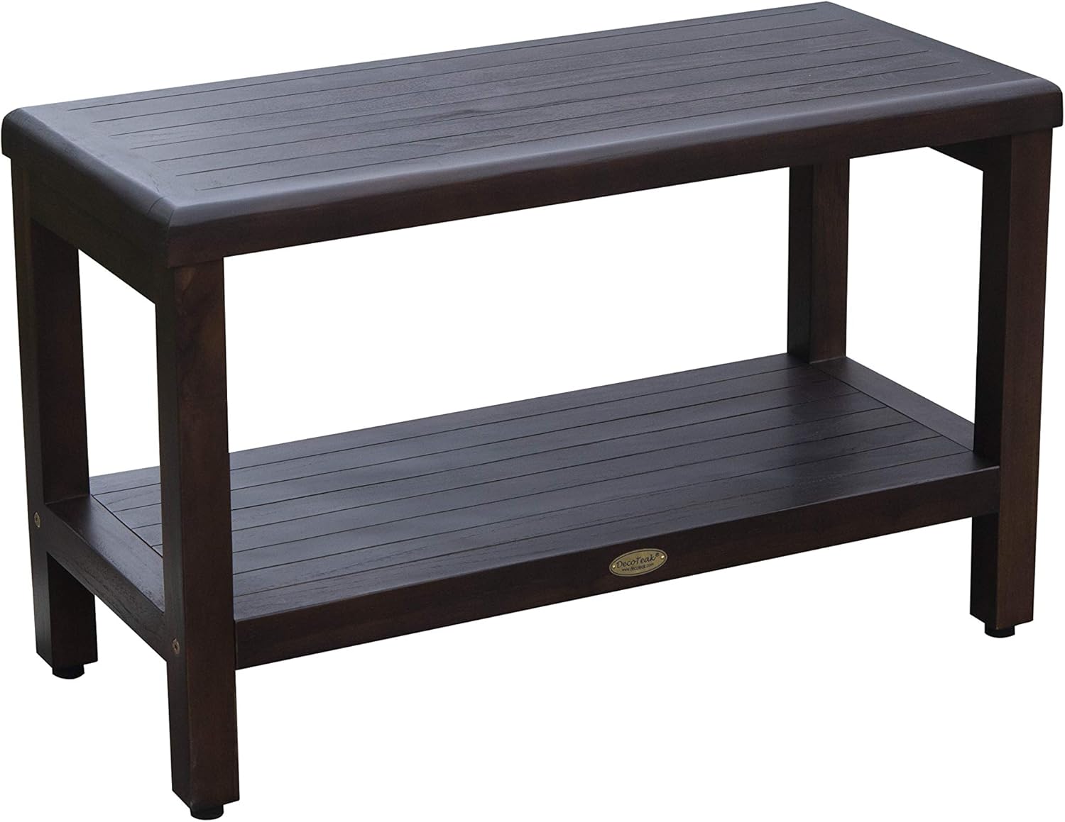 DecoTeak Eleganto 30 Inch Brown Waterproof Teak Wood Shower Bench Stool Seat Chair for Inside Shower Storage Shelf Provides Safety, Storage, and Organization for Bathroom Accessories