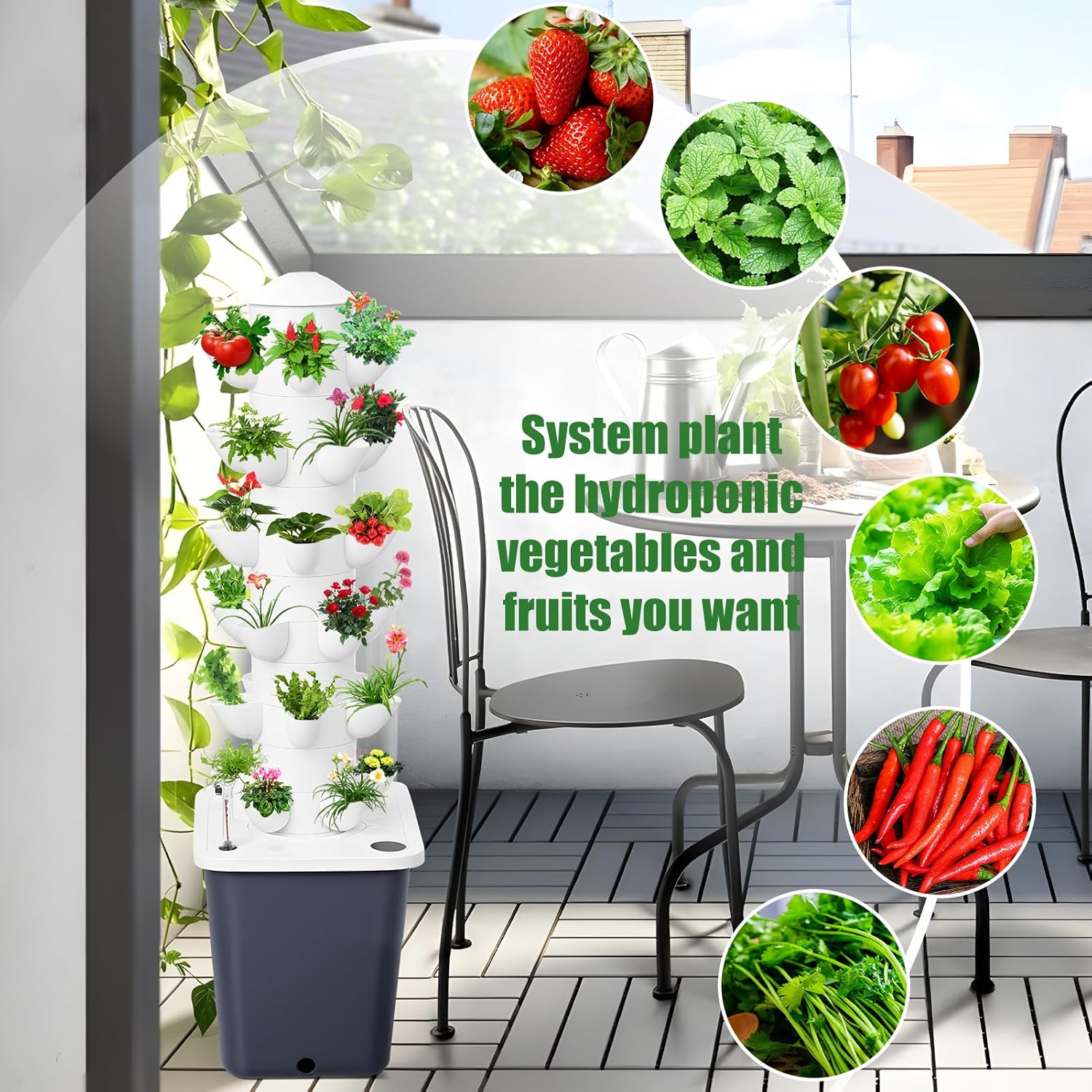 Hydroponics Growing System Kit,6 Layer 30-Plants Indoor Gardening System,Automatic Water Circulation Tower,Vertical Garden Kit for Green Vegetables and Fruits (Black)