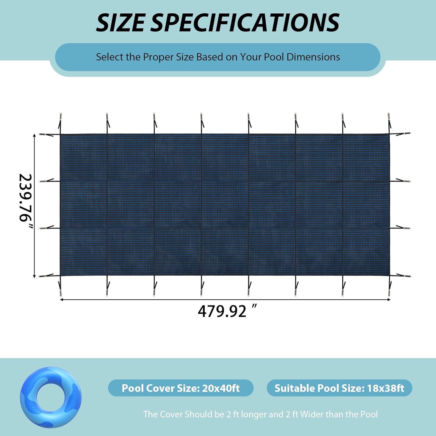 25X45ft Winter Pool Covers for Inground Pools, Pool Safety Covers, Inground Pool Cover, Swimming Pool Cover with Hardware Kit Included, Triple Stitched Mesh, (Blue, Fits 23x43ft Pools)