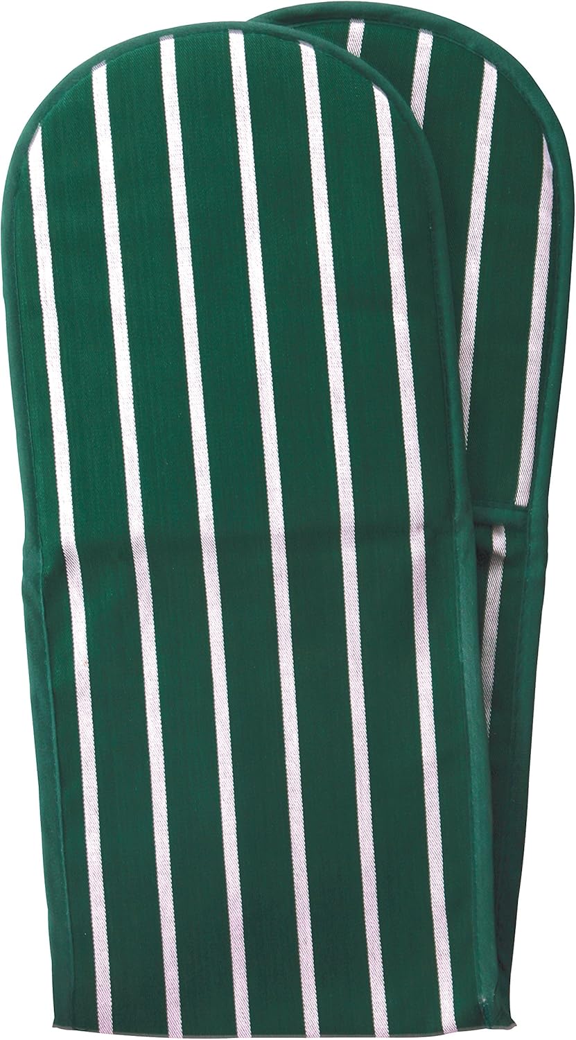 Rushbrookes Classic Butchers Stripe Double Oven Glove in Racing Green