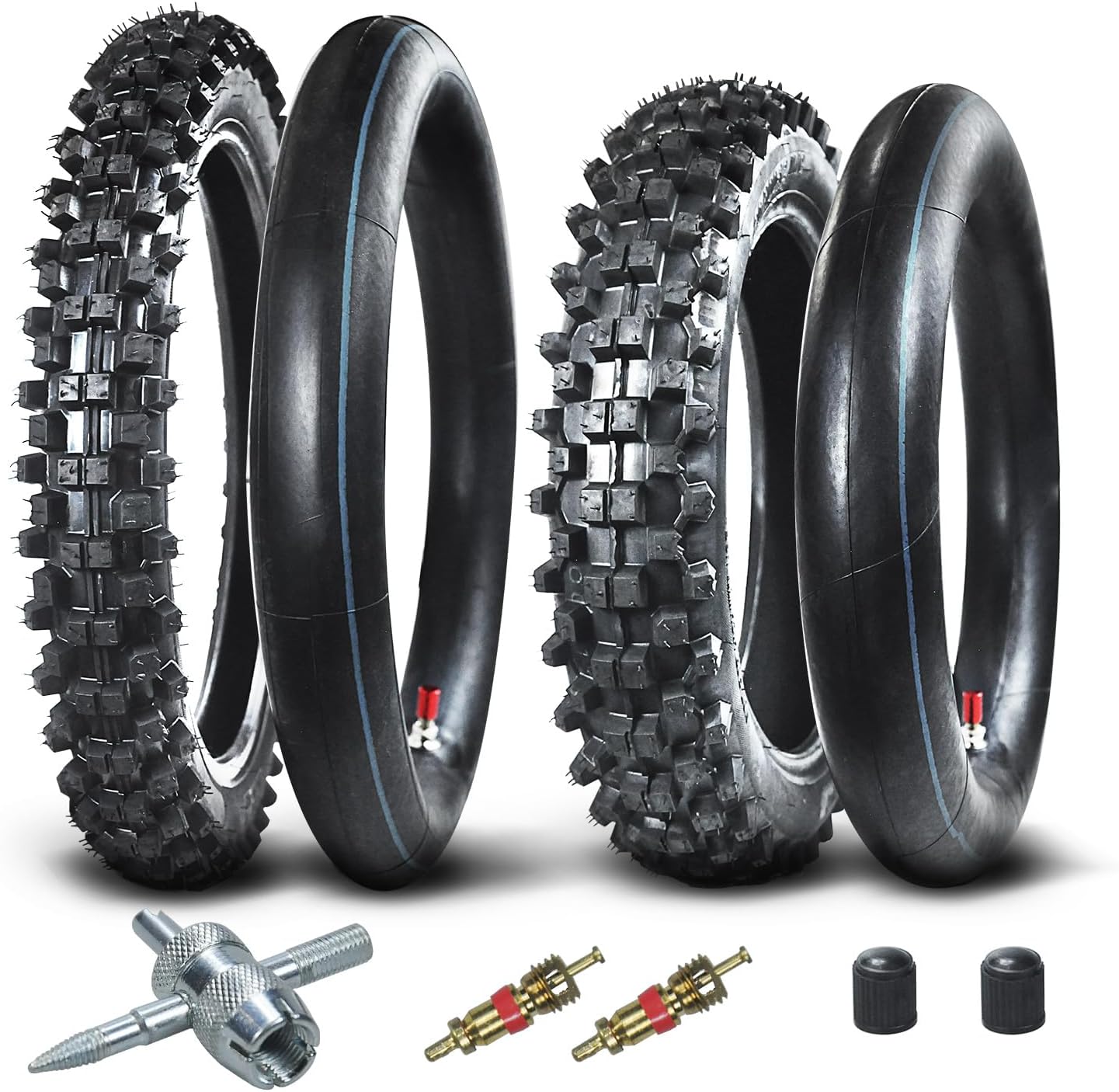 Rear 90/100-14 3.00-14 Front 70/100-17 2.75-17 Tire and Inner Tube for 110cc 125cc KLX125 KLX140 KX85 TTR125 RM80 TaoTao DB17 Apollo RFZX18 Coolster Dirt Pit Bike Off Road Motocross Heavy Duty