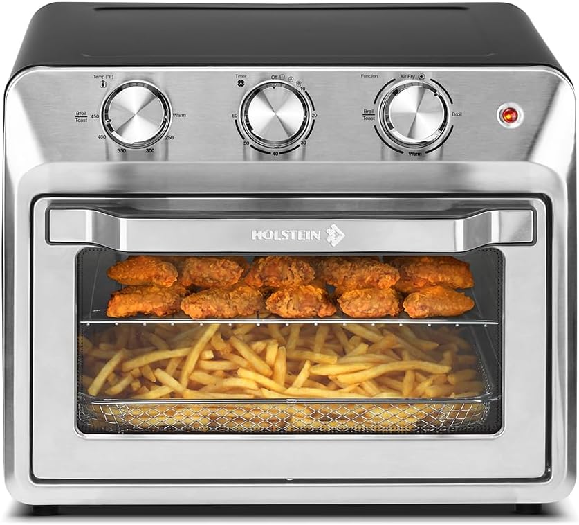 Holstein Housewares 21QT Air Fryer Oven. Multi-Function Countertop Oven for Toast, Bake, Broil, Roast & Air Fry with Glass Door, Timer & Dishwasher Safe Accessories. Large 6 Slice Capacity