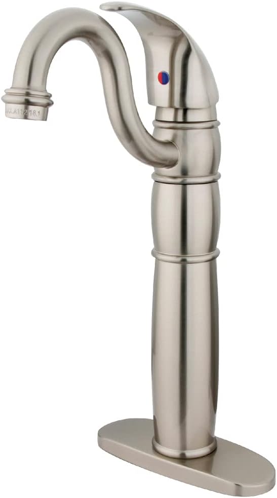 Kingston Brass KB1428LL HeritageVessel Sink Faucet with Optional Cover Plate, Brushed Nickel