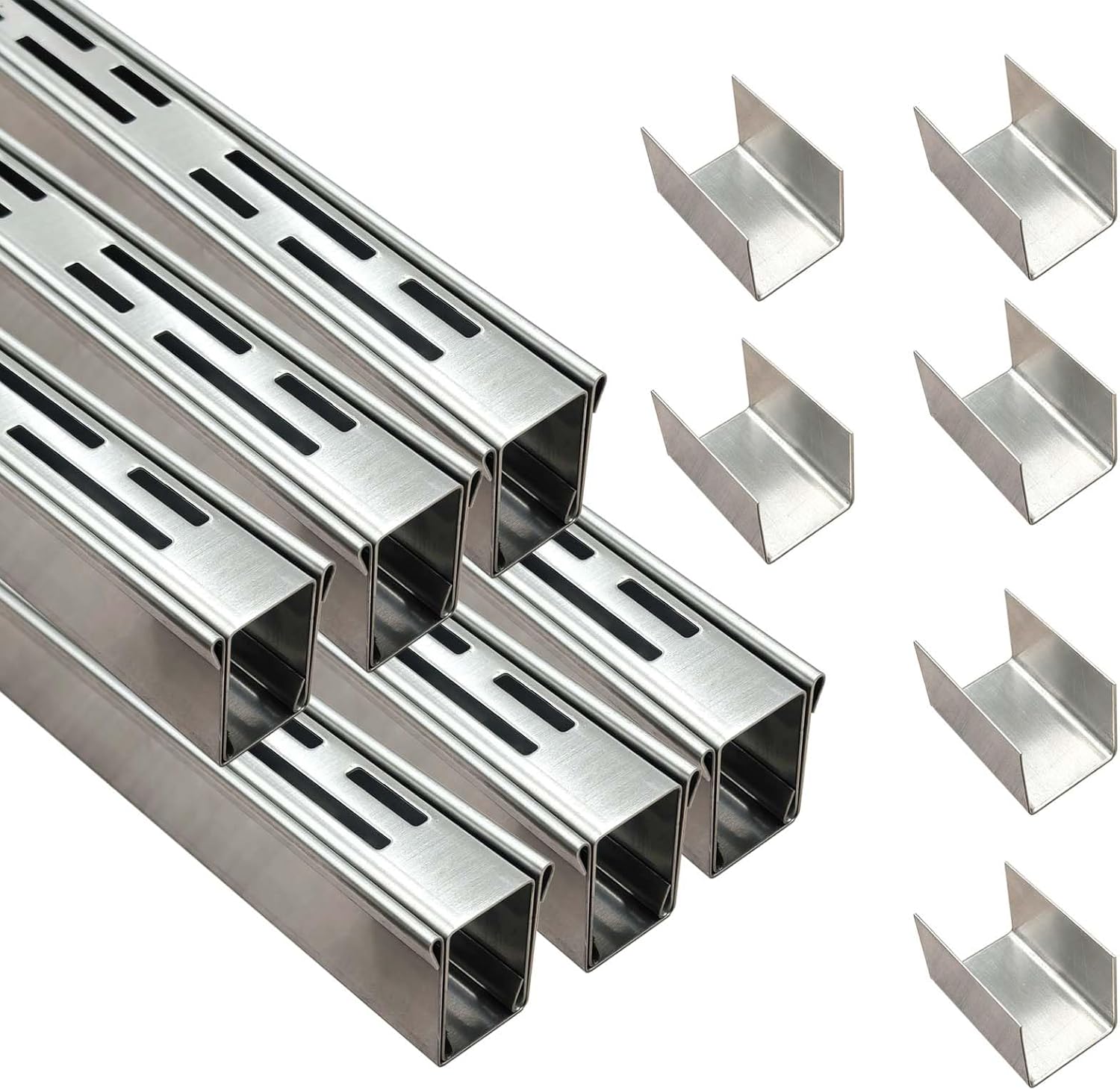 Pool Deck Drain 1.25-Inch Wide X 19.6-Feet Long,Silver Outdoor Deck Drainage System 304 Stainless Steel with Coupling,Channel Drain for Concrete/Paver/Patios/Walkways