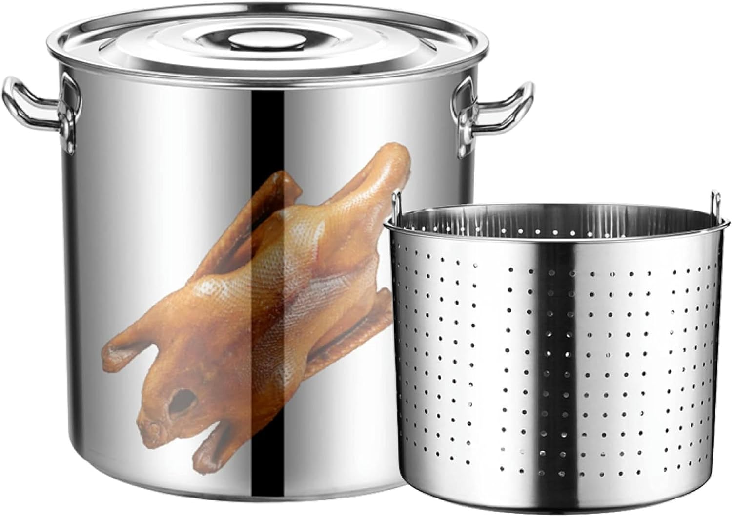 Large Cooking Stock Pot with Strainer Basket - 27QT/45QT/63QT Stainless Steel Crawfish Seafood Boiler Boil Pot for Outdoor Cooking and Home Brewing / 35X35CM(45X45CM)