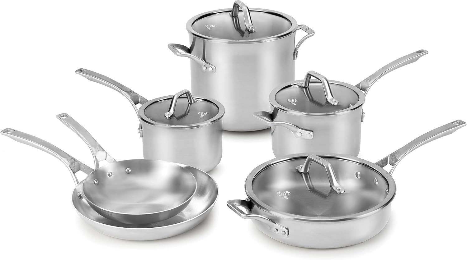 Calphalon 13-Piece Stainless Steel Kitchen Cookware Set with Aluminum Core Stay-Cool Handles and Steamer Insert Silver