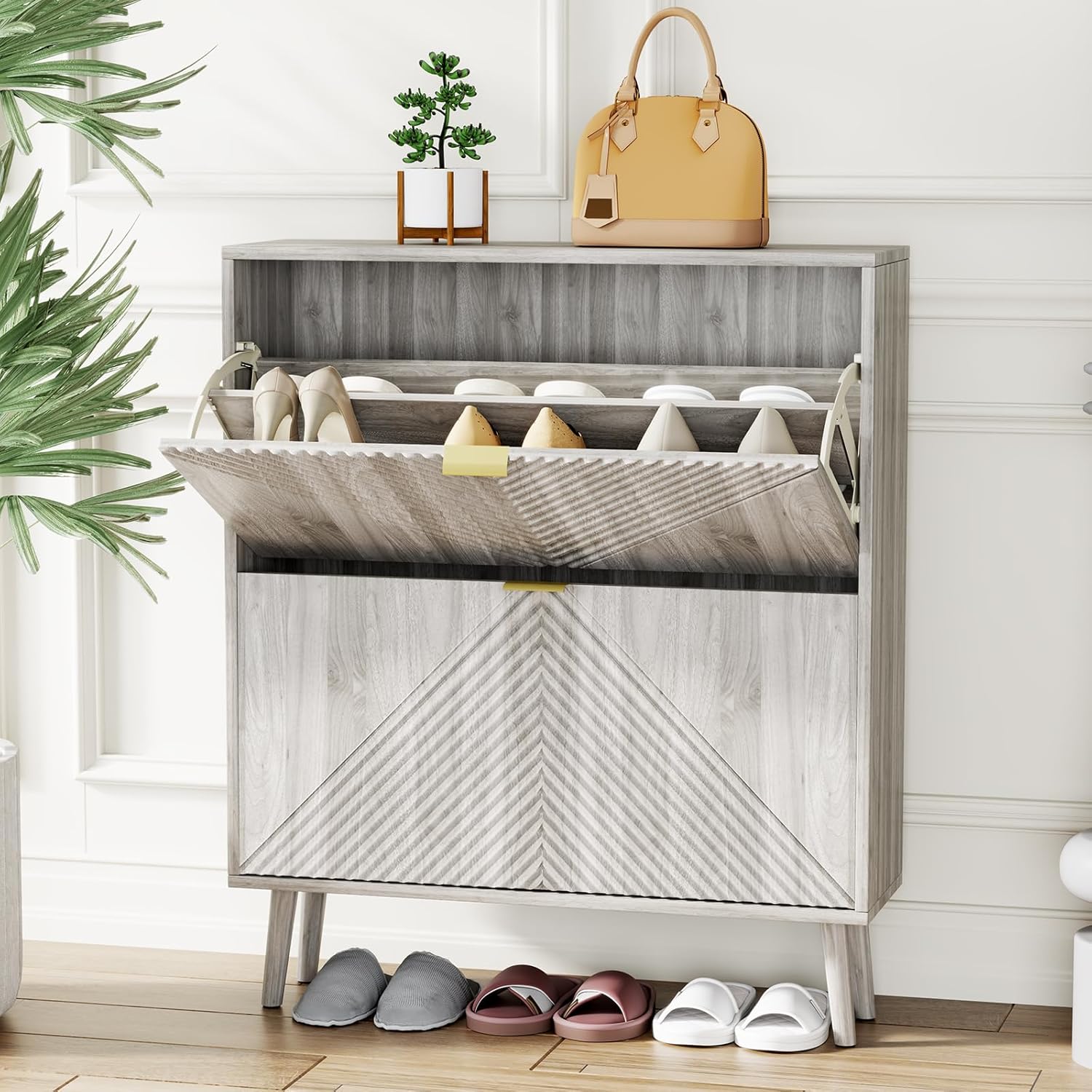Shoe Cabinet with 2 Flip Drawers, 31.5