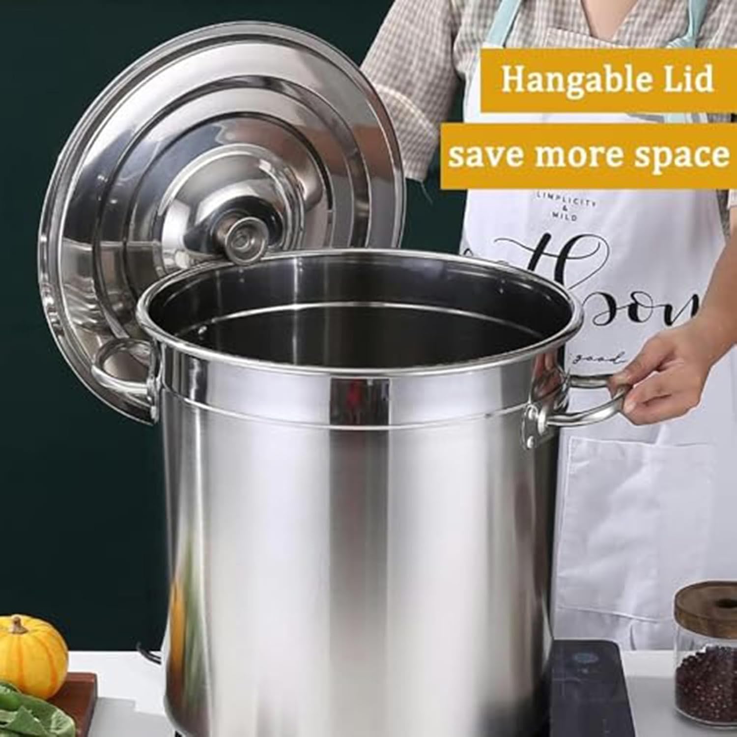 Large Stock Pot with Lid, Stainless Steel Boiler Pot, Cookware Pot with Lid