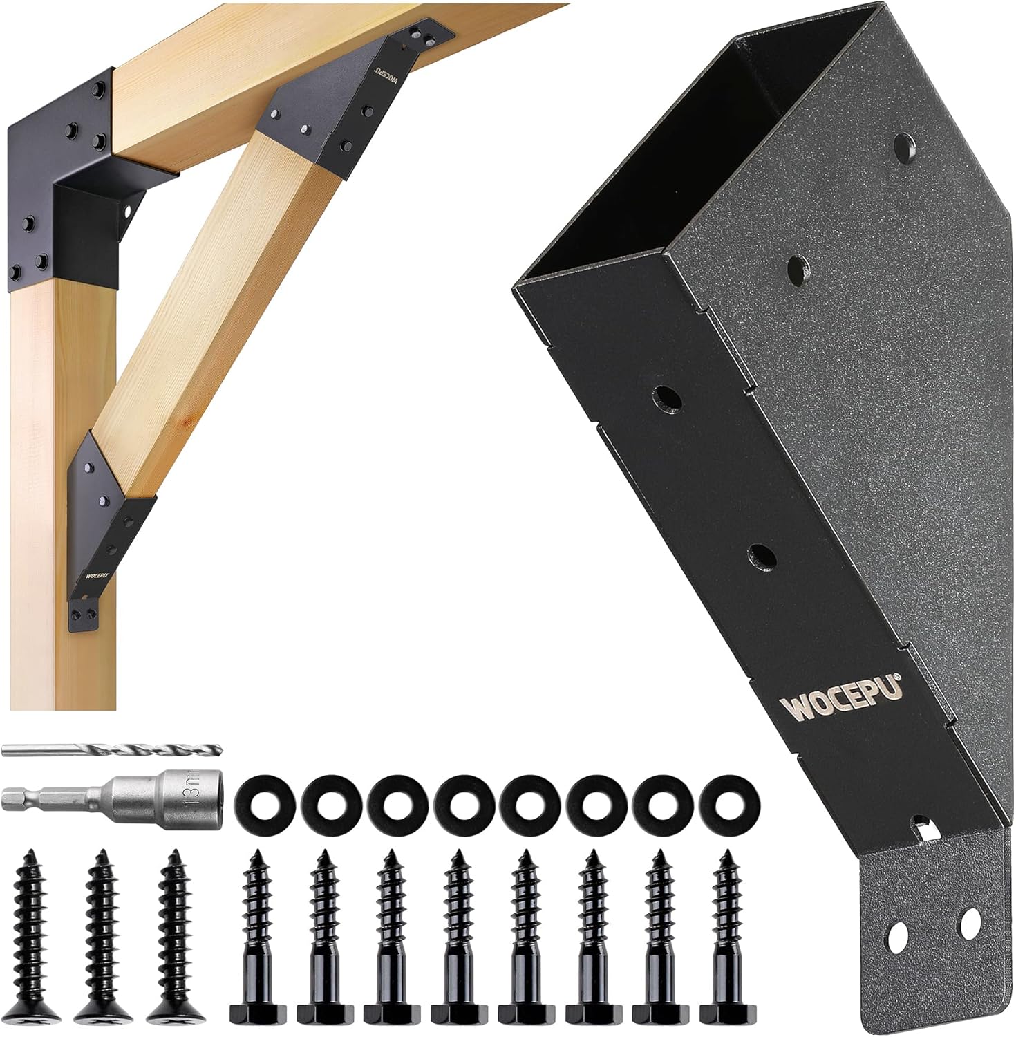 8pack 45 Degree Angle Support Bracket, for 4x6 (Actual 3.5''x5.5'') Pergolas, Gazebo, Deck Porch, Cabin Elevated Wood Support Bracket Support kit (Frosted-Black)