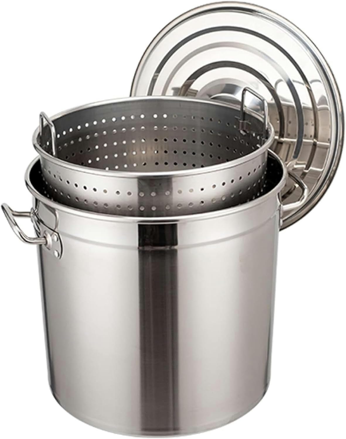 Stainless Steel Stockpot 27QT/45QT/63QT Heavy Kettle Deep Frying Pot Cookware for Low Country Boils Steaming Gumbo and Stews / 27Qt(45Qt)