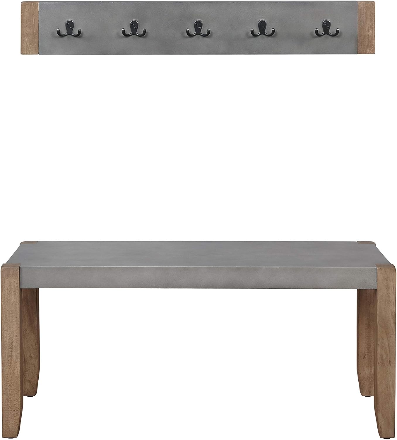 Alaterre Furniture Newport Modern Coat Hook with 5 Double Hooks, Rustic Industrial Style, Concrete Gray with Light Wood Finish, 40 in. W x 1 1/2 in. D x 6 in. H, Easy to Assemble