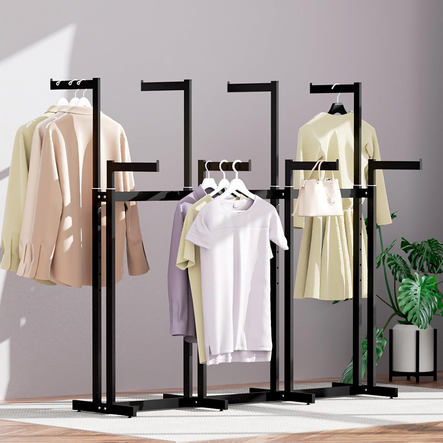 Retail Clothing Rack - for Hanging Clothes, Rolling Metal Garment Racks Heavy Duty, Black Commercial Clothing Display Rack, Clothes Organizer with Wheels (8 Arm,Black)