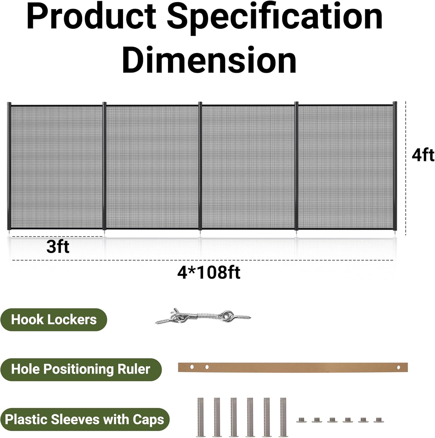 VIWAT Pool Fence, 4x108 Ft Swimming Pool Fences, Removable Pool Fencing, Ground Safety Fencing, Easy Installation, Pool Fence Mesh Protects Kids and Pets, Black