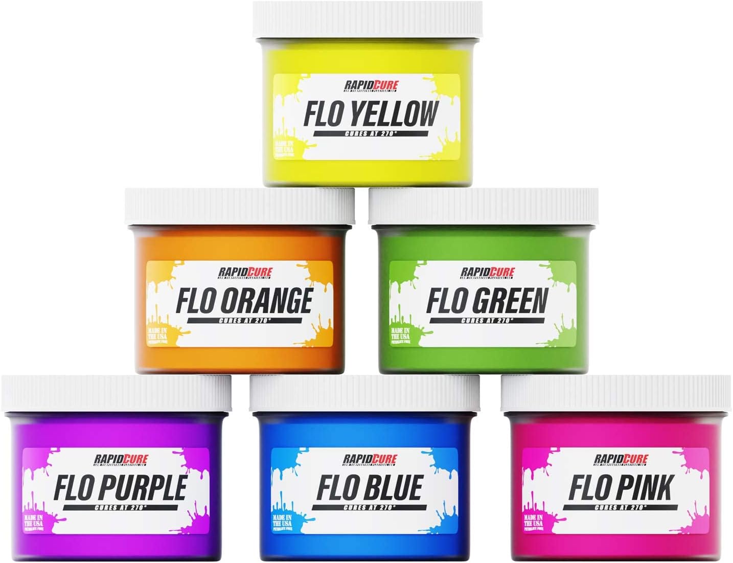 Screen Printing Ink Set - Rapid Cure® 6 Color Plastisol Ink for Screen Printing Fabric - Low Temperature Curing 8 oz. Plastisol Ink by Screen Print Direct® - Inks for Silk Screens and Mesh