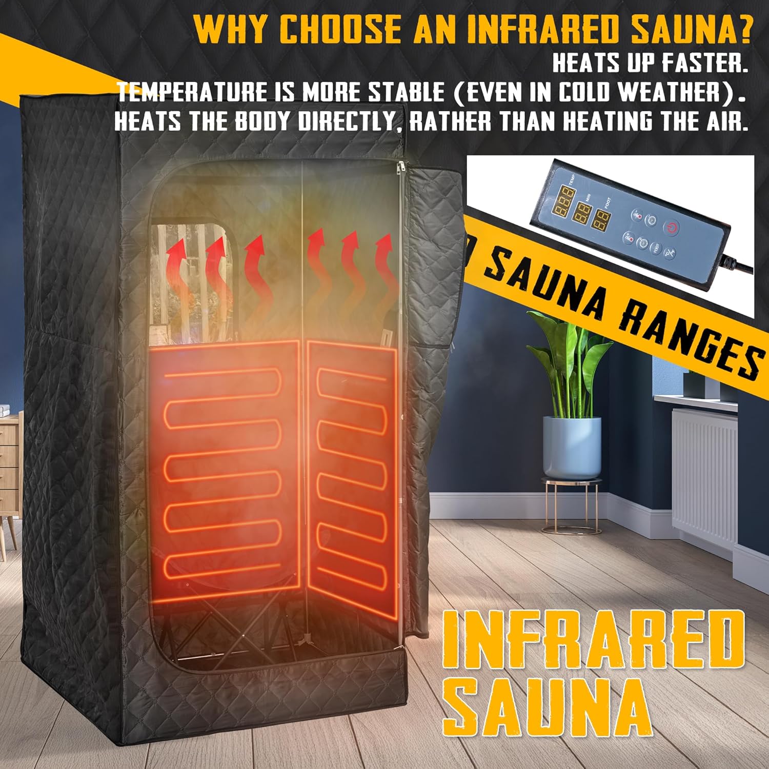Infrared Saunas for Home, Portable Dry Sauna with Heating Foot Pad, Infrared Saunas with Big Sauna Chair, 3.2’ x 3.2’ x 6.0’, Black