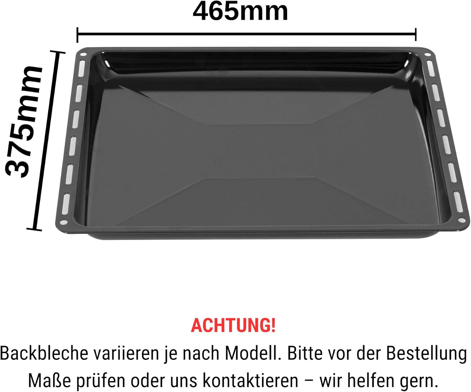 Baking Trays & Grid mm Set 465 x 370 x 30 mm, Enamelled Grease Pan, Chrome-Plated Oven Rack and Enamel Baking Tray for Oven and Hob, Grid 465 x 375 mm, Black