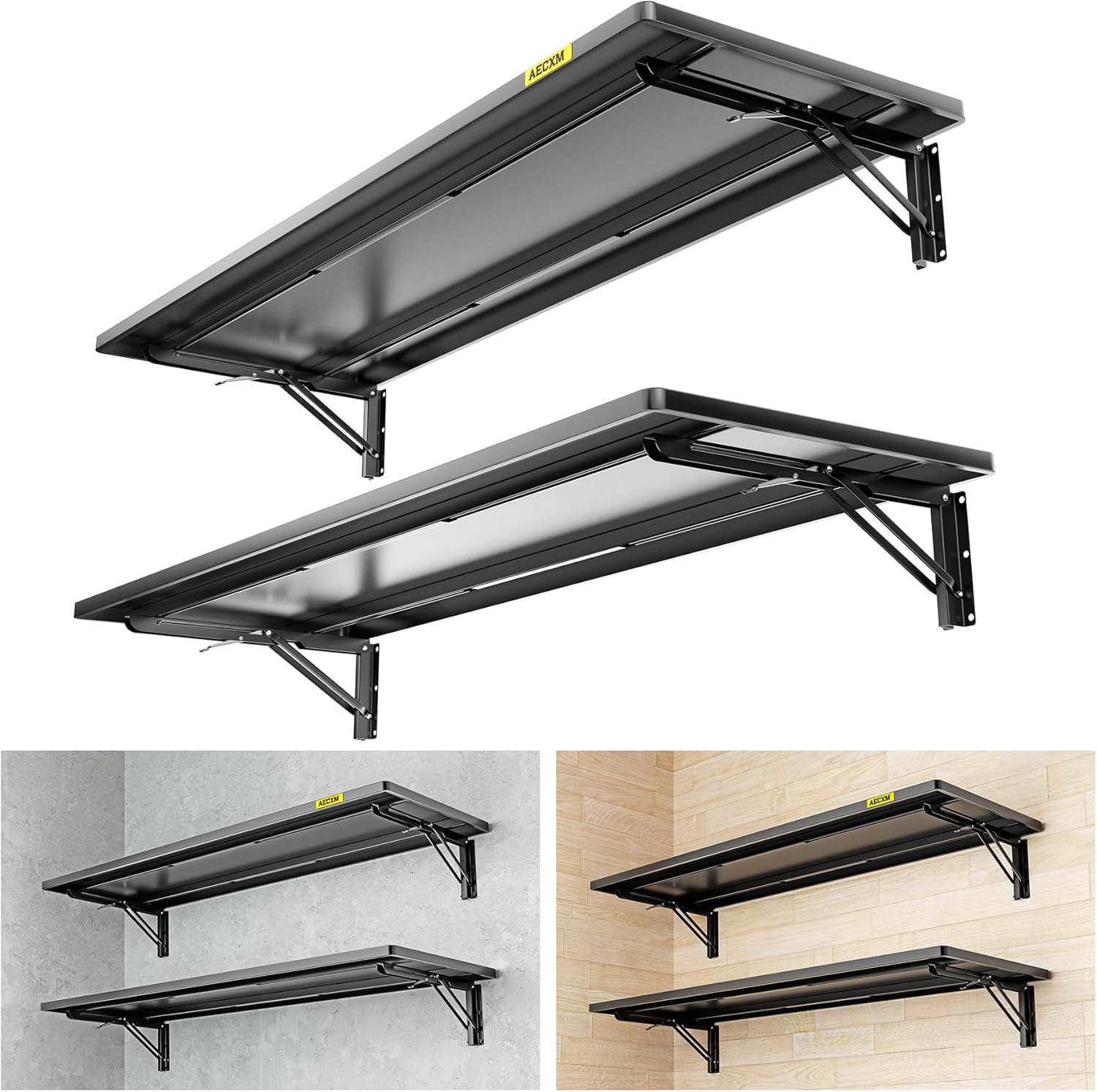2pack-1.2x3ft Adjustable Rail Type Folding Storage Rack Shelf, Suitable for Garage, Storage Room, Kitchens Wall Shelf Garage Storage Rack Floating Shelves, Folding Panels (2pcs-Black)