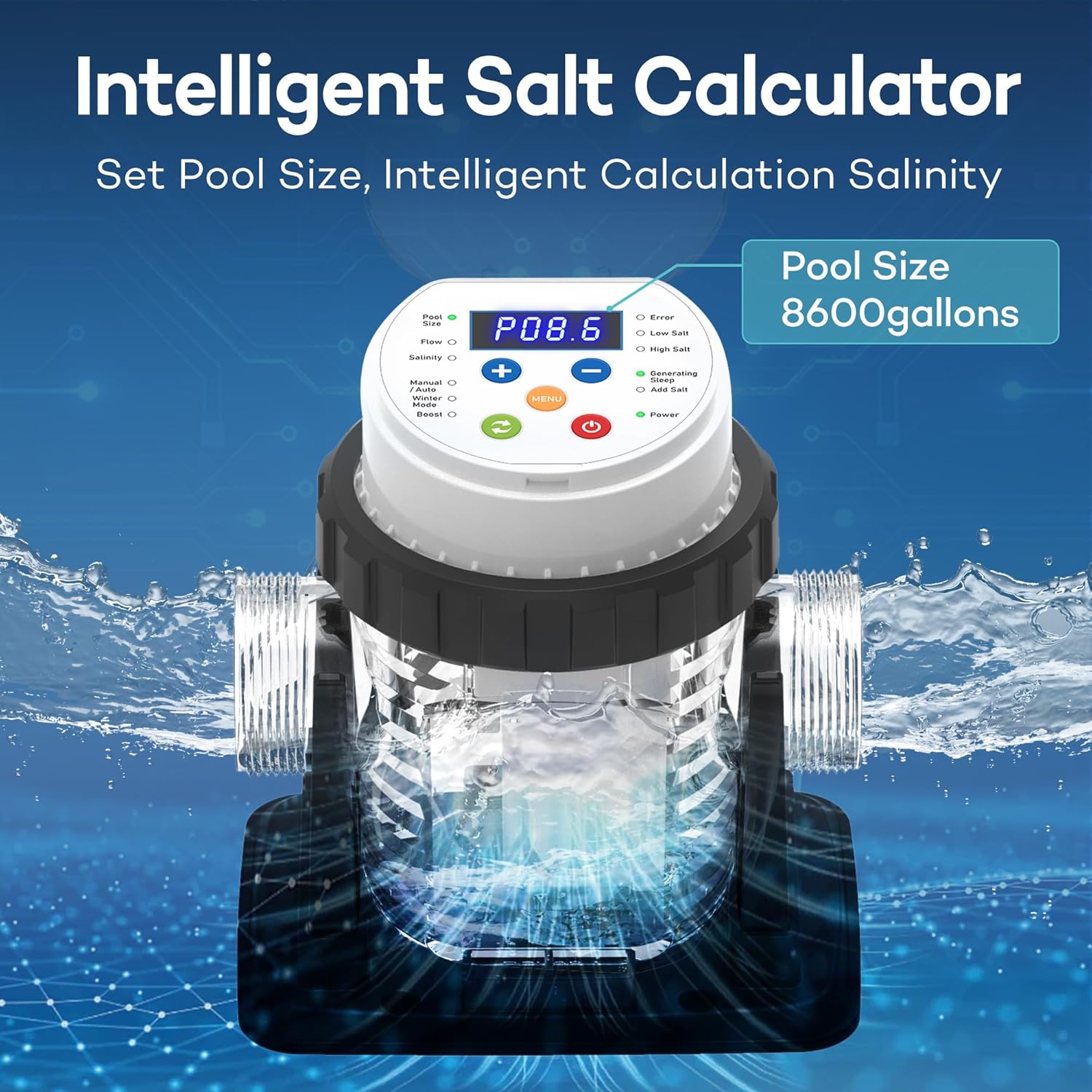 Salt Chlorine Generator－Saltwater Pool System Up to 10,000 Gallons Above Ground Pool, Salt Water Pool Chlorinator System with Digital Control for Clean & Clear Swimming Pools,110V-120V