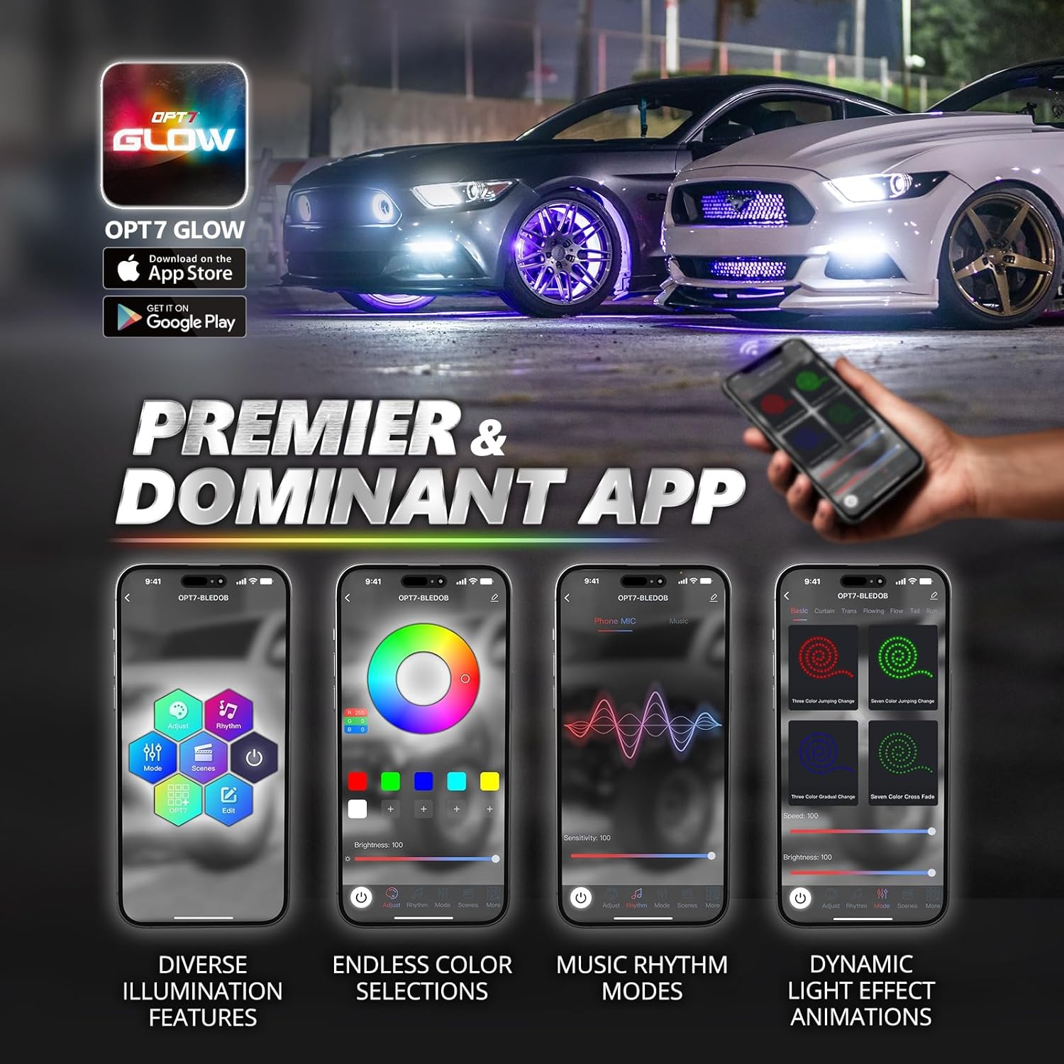 OPT7 Aura Pro Wheel Well Lights Kit with APP & Remote Control, 4pc 24