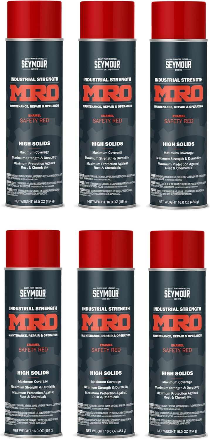 MRO Industrial-Grade High Solids Spray Paint – Safety Red (16 oz) – 6-Pack – Durable Coating for Metal, Wood & Machinery – Part Number 620-1423