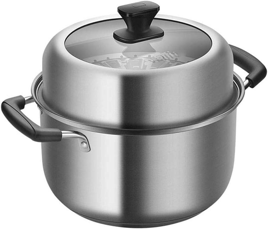 Classic Induction Safety Stainless Steel Three-Layer Steamer and Saucer Set with Tempered Glass Lid(