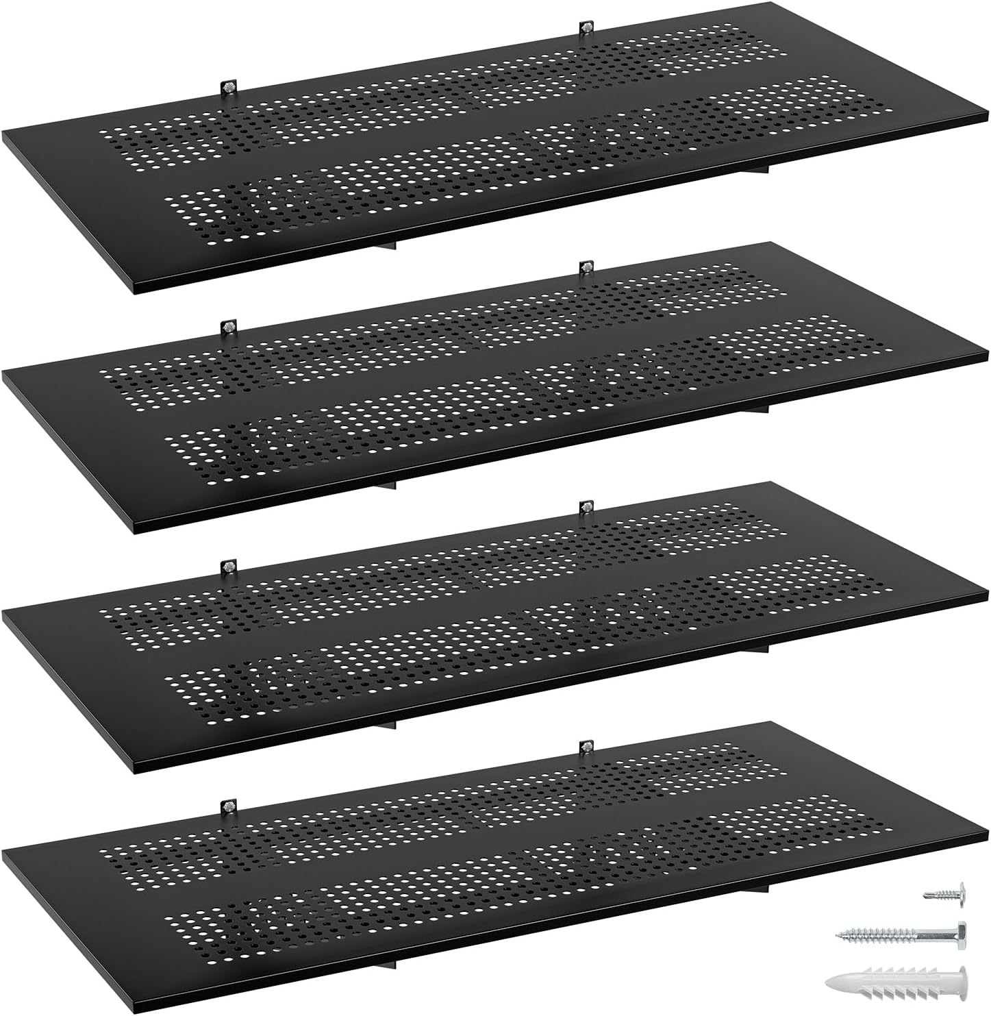 4 Pack 1,5x4ft Heavy Duty Garage Wall Shelving, Garage Shelving Wall Mounted, Storage Rack with Hooks (Black)