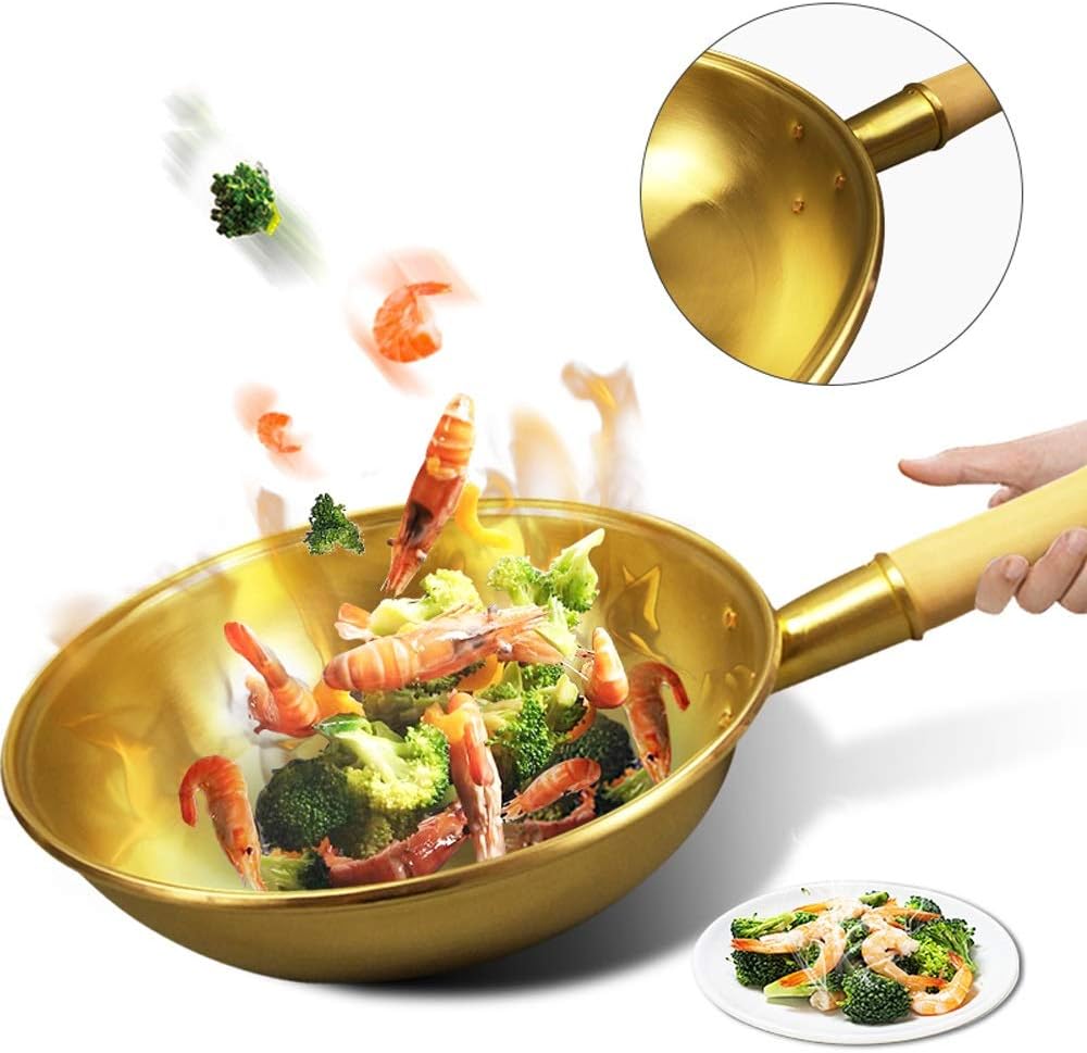 Pure Copper Copper Pot Chinese Wok Frying Brass Frying Cookware Cooking Wok Copper Cooker,36cm
