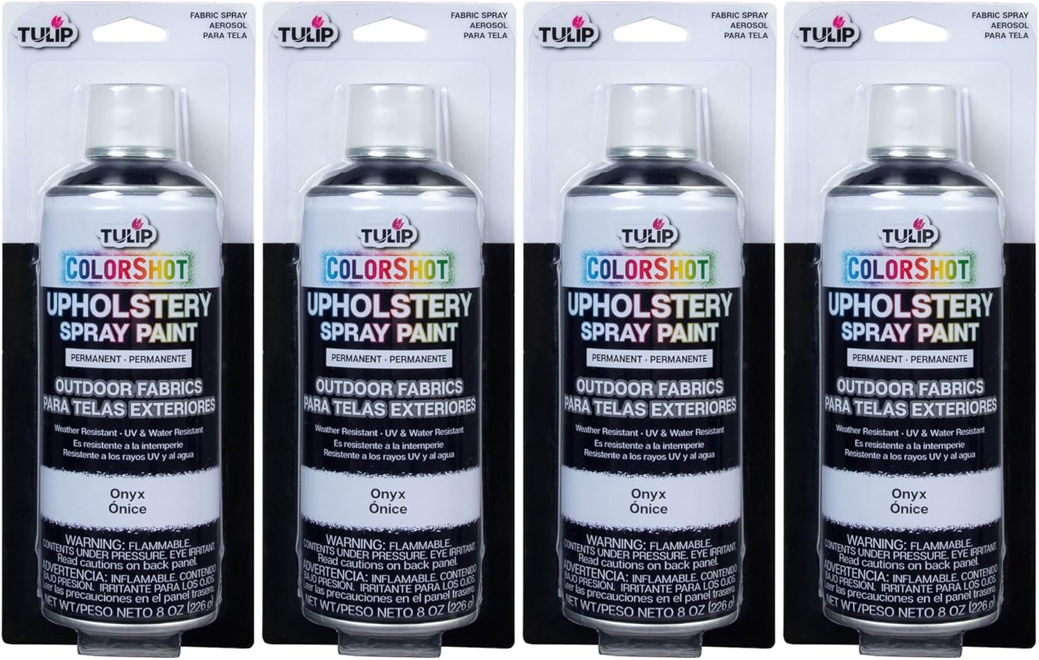 TULIP ColorShot Fabric Spray Paint for Outdoor Upholstery, Permanent Spray-On Fabric Paint for Furniture, Onyx Black 8 oz 4-Pack