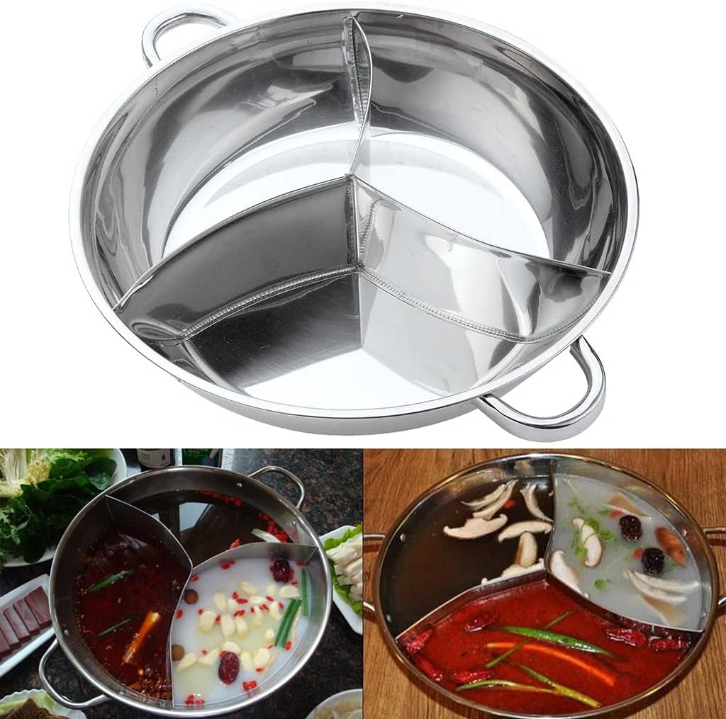 Stainless Steel Hot Pot Three Divided Cookware Induction Little Sheep Ruled Compatible Cooking Tools Winter Party