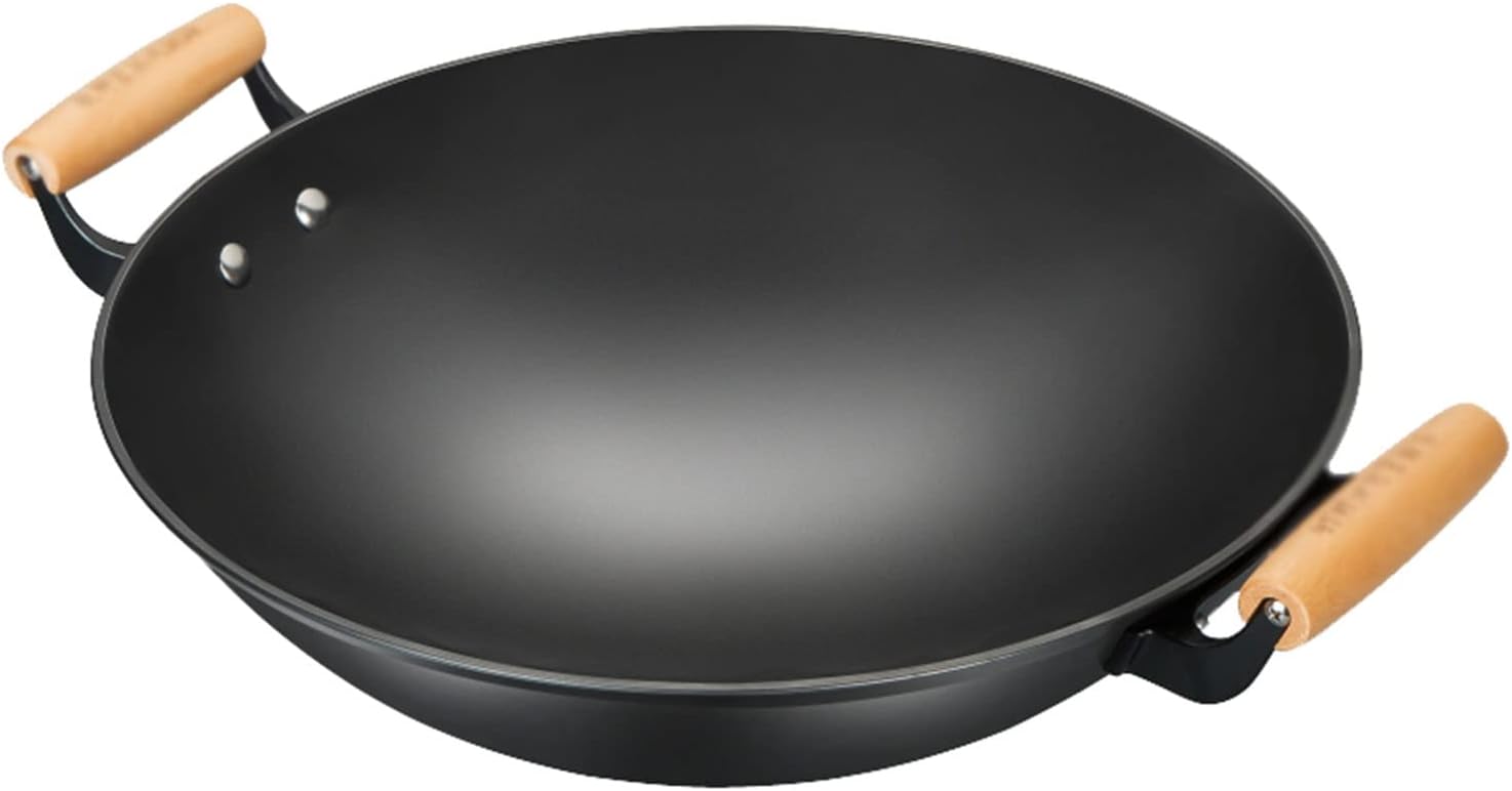 Cast Iron Wok Double Ears, Cast Iron Wok Wok, Suitable for Roasting, Roasting, Cooking, Roasting, Without Lid Diameter 46 Cm