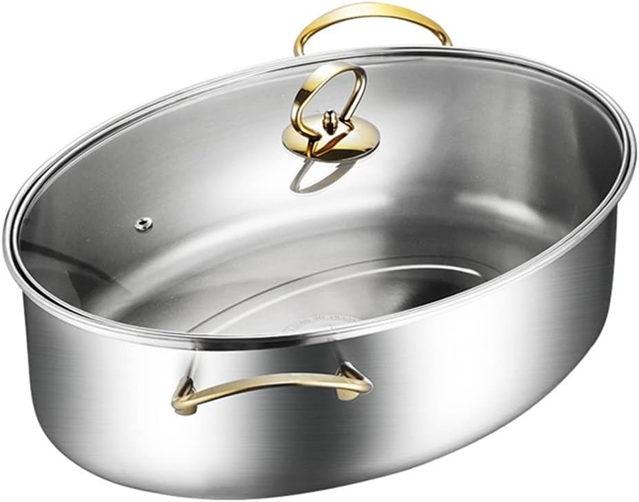 Stainless Steel Kitchen Fish Steamer Multi-Function Oval Steamer with Steaming Rack Large-Capacity Seafood Cooking Pot,D