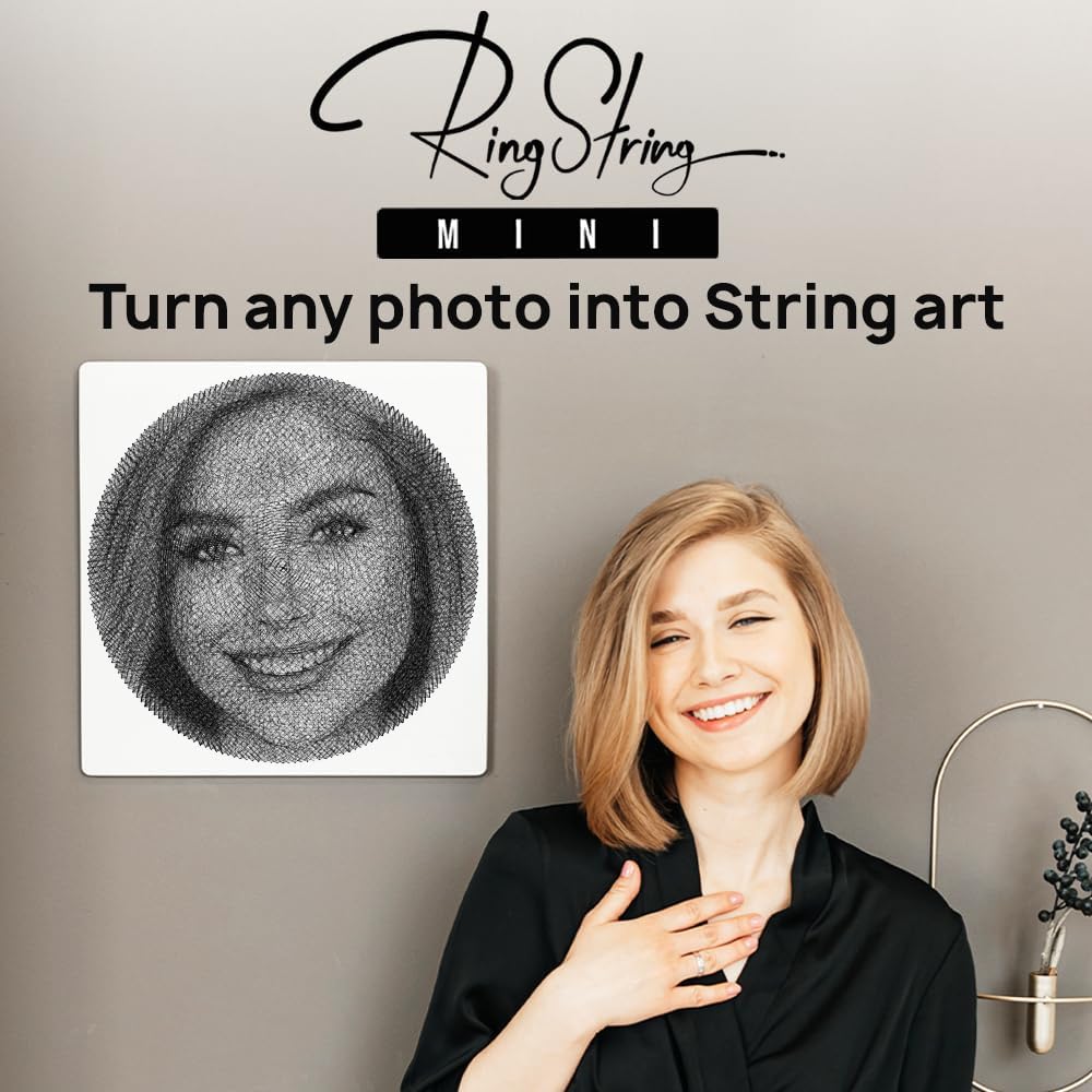 RINGSTRING Mini Art Kit for String Art Creation from Any Photo - Custom Craft Kit for Adults - 3D DIY String Art Kit - Original Gift and Handmade Home Decor