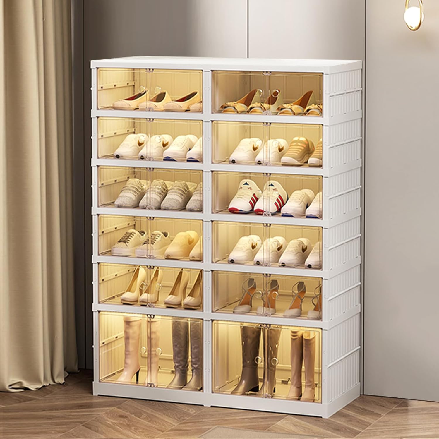Shoe Rack Organizer for Closet Entryway Foldable Sneaker Storage Shoe, Collapsible Shoe Cabinet, Stackable Shoe Storage Cabinet with Lids for Living Room (6 Tiers 24 Pairs)