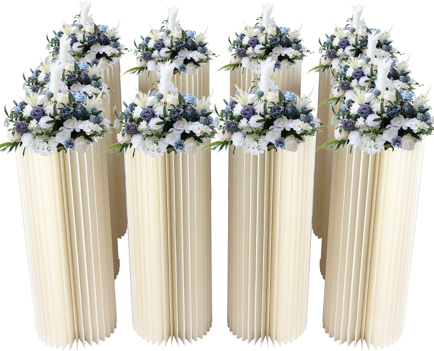 10Pcs Wedding Centerpieces Cardboard Vases, Foldable Cardboard Flowers Stand Display Tall Flower Vase, Table Cylinder Centerpiece Stands for Living Rooms Background Frames Milky White (H 80cm/31.5in)