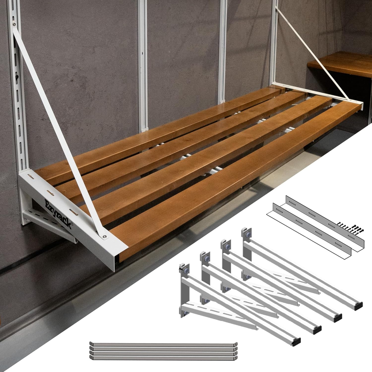 Flexi Shelf Wood, White – Complete DIY Timber Shelving Kit (Wood Panels Not Included)