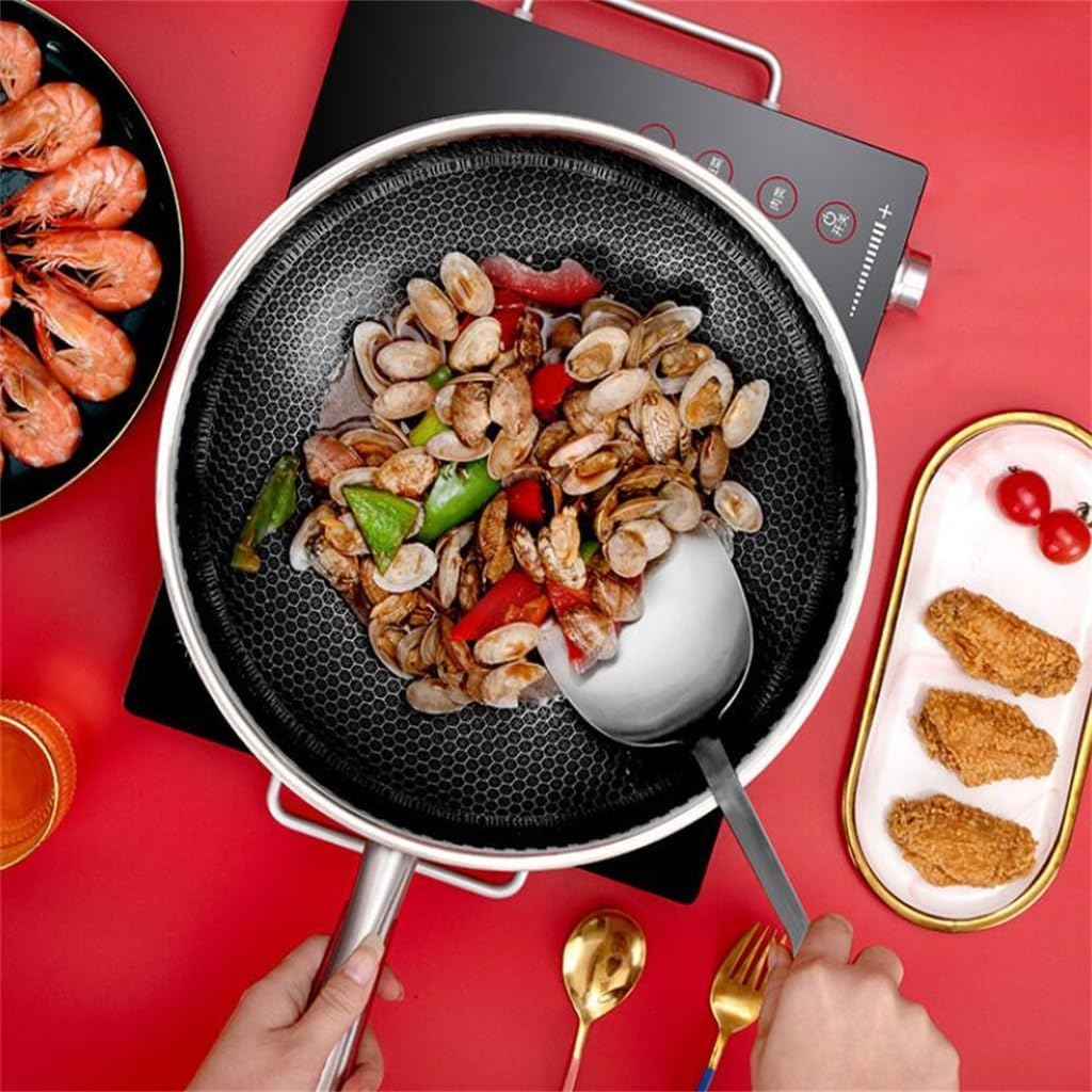 Stainless Steel Frying Pan, Household Flat Bottomed Non Stick, Double-sided Screen, Uncoated Honeycomb